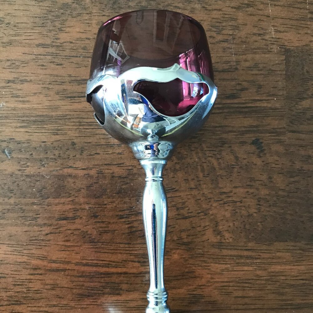 1924 Farber Bros NYC Chrome Amethyst Cocktail Glass - Antique